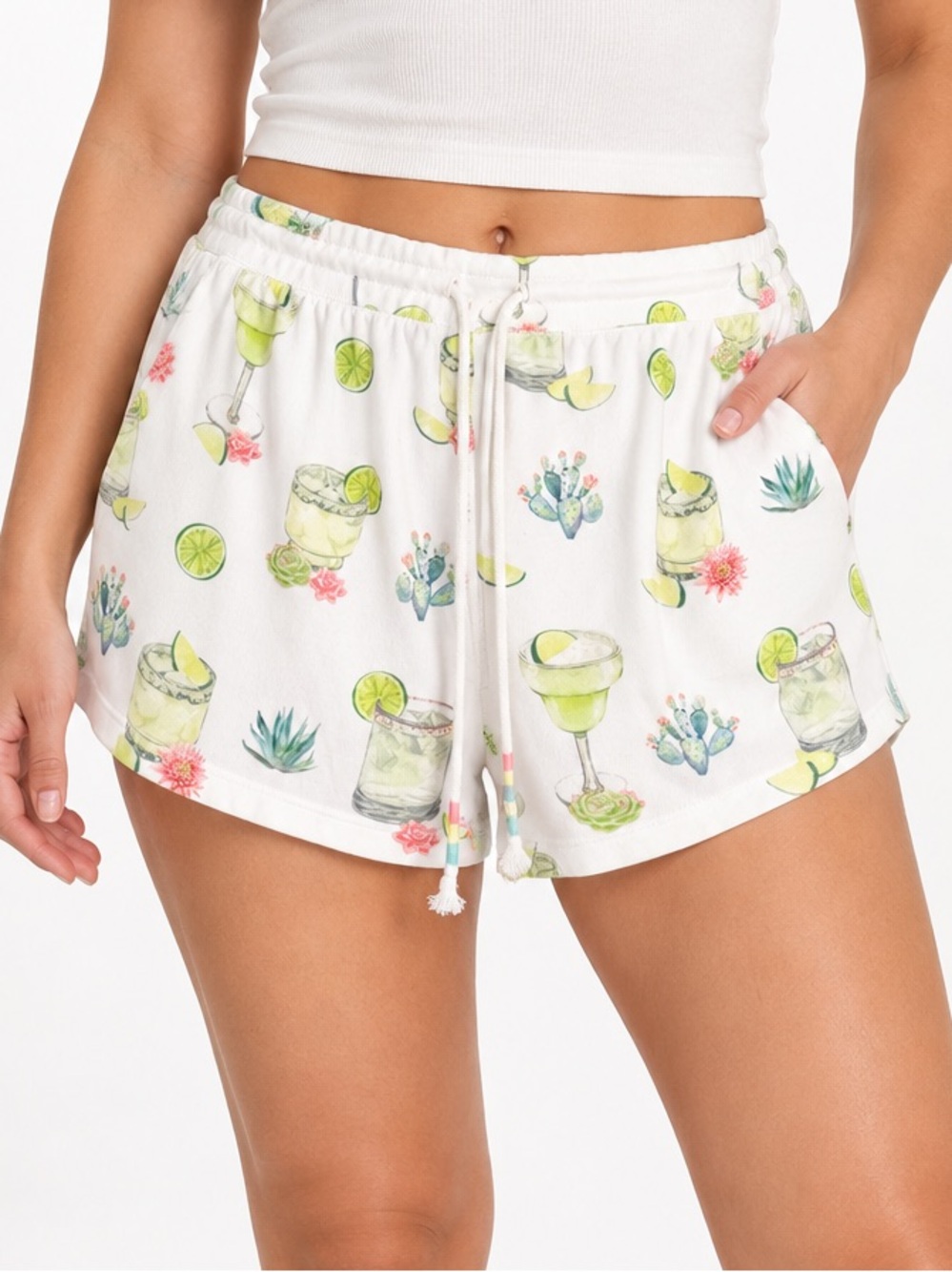 NWT P.J. Salvage Margarita Print Lounge Shorts XL Ivory Cactus Lime